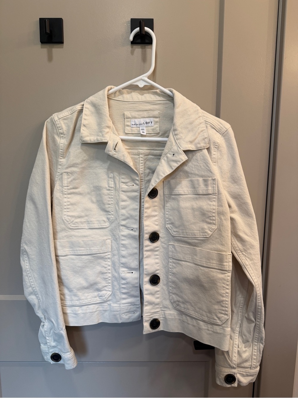 LOFT Cream Utility Jean Jacket with Patch Pockets